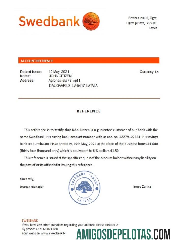 Referência do Swedbank da Letónia baixar para verificação