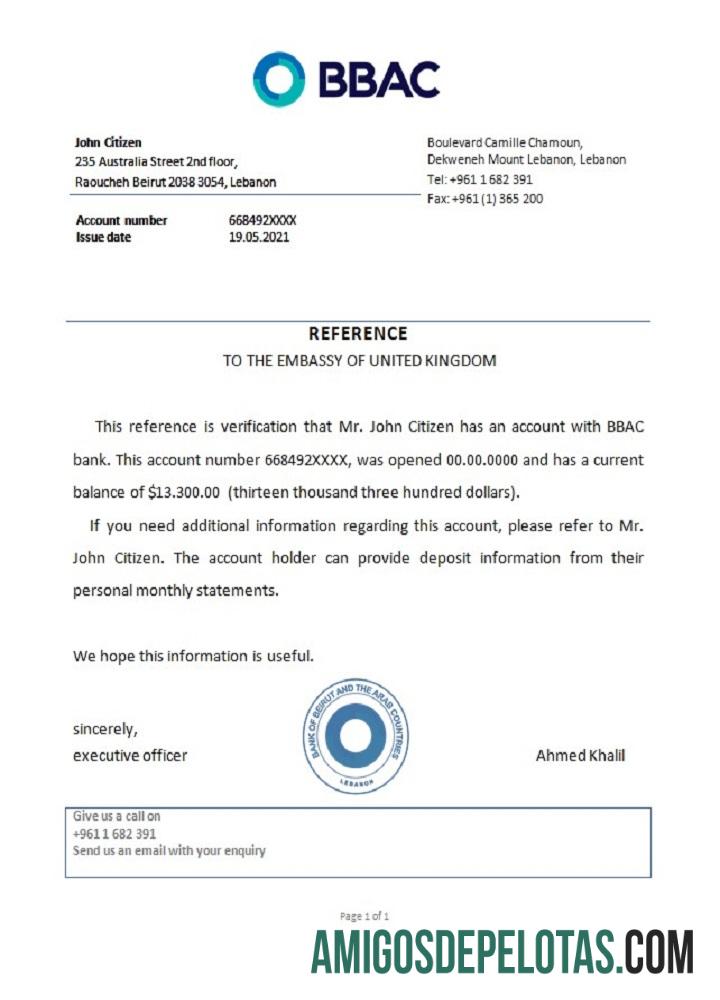 Referência BBAC do Líbano baixar para verificação