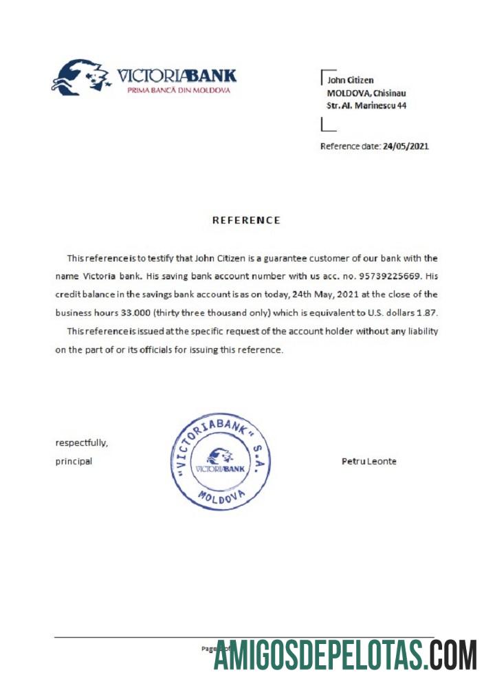 Referência do Victoriabank da Moldávia exemplo