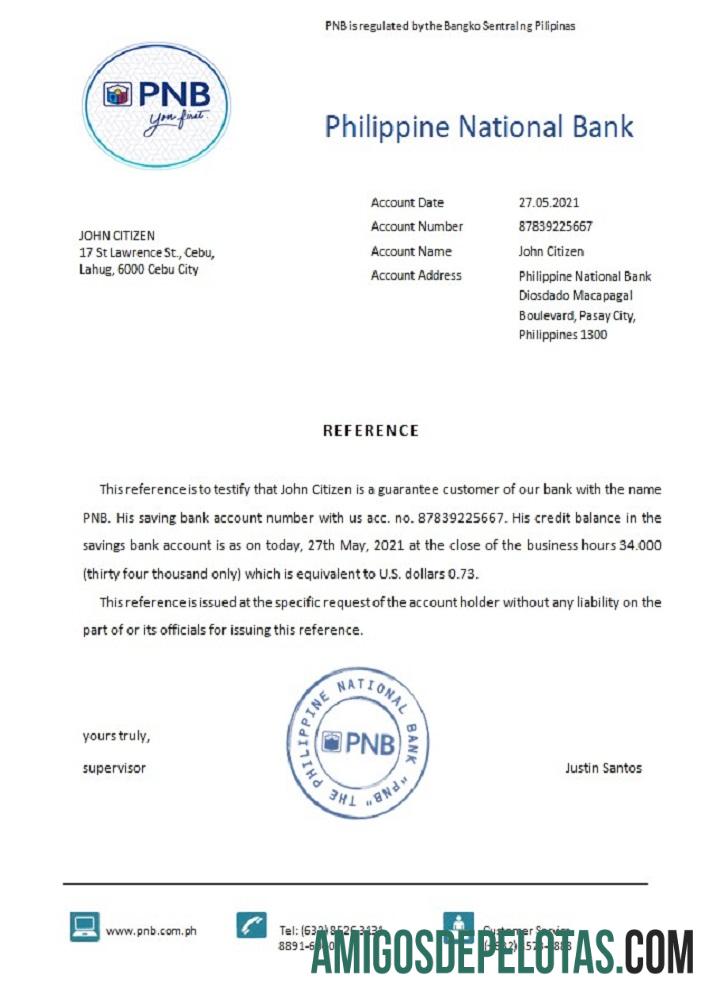 Referência PNB das Filipinas exemplo