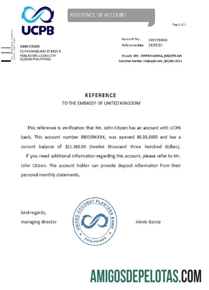 Referência UCPB das Filipinas amostra