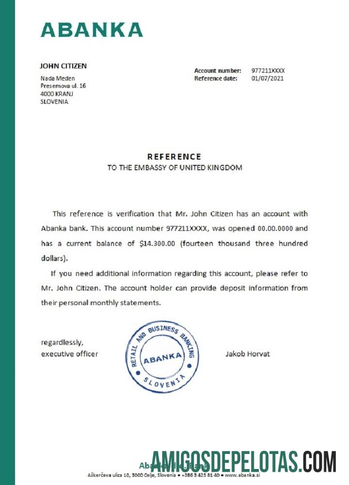 Referência Eslovênia Abanka amostra