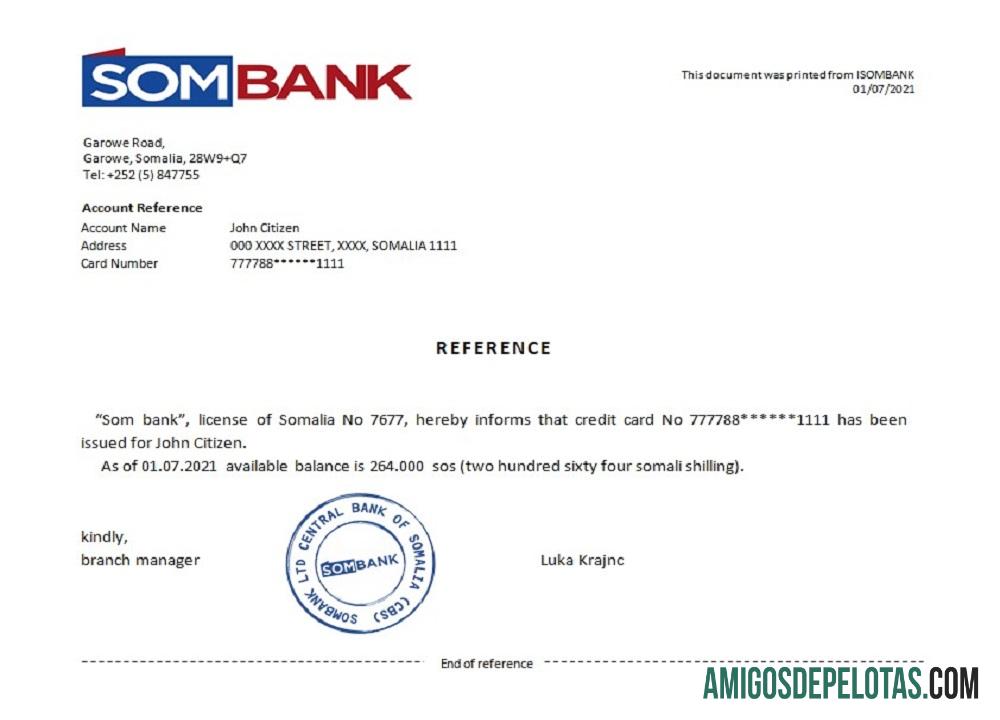 Referência Somália Sombank baixar para verificação
