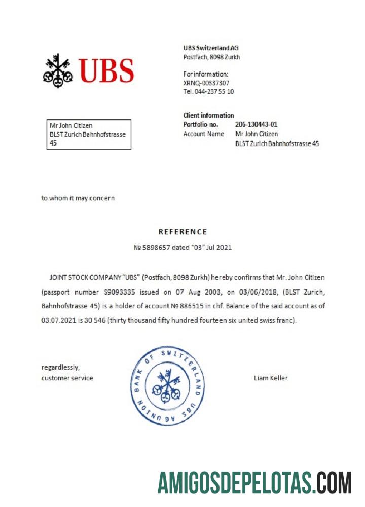 Referência UBS da Suíça exemplo real