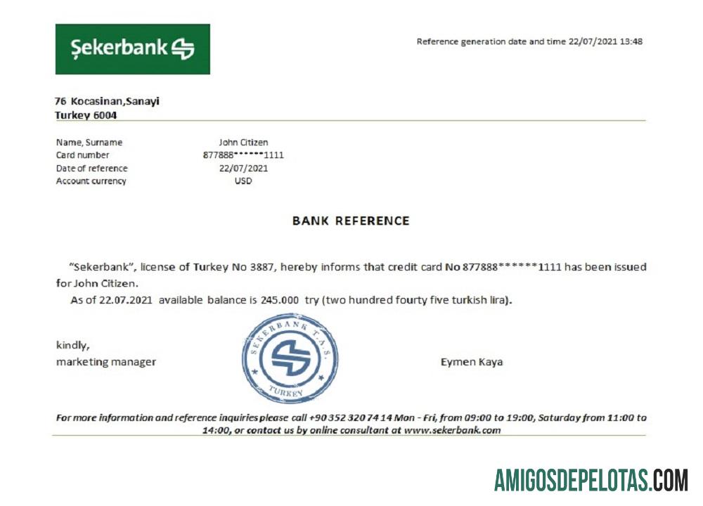 Referência do Sekerbank da Turquia exemplo real