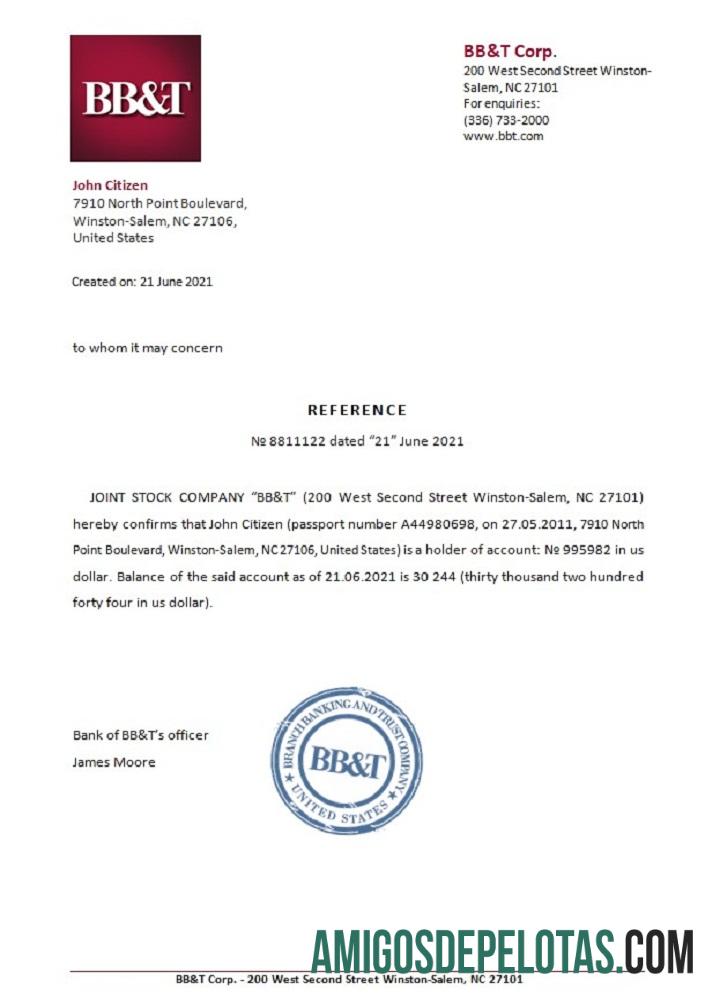 Referência BB&T dos EUA modelo