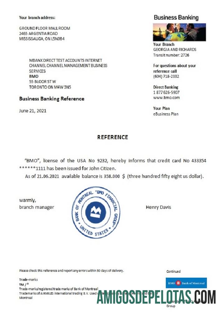 Referência BMO dos EUA amostra