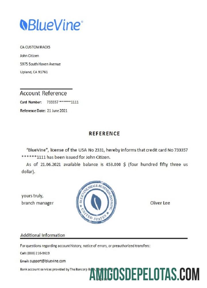 Referência Bluevine dos EUA exemplo real