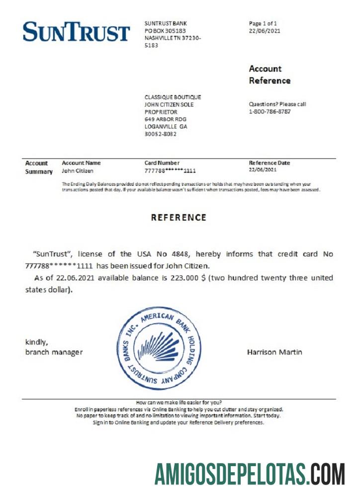 Referência Suntrust dos EUA modelo
