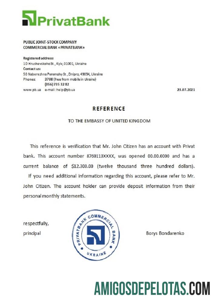 Referência de banco privado da Ucrânia modelo